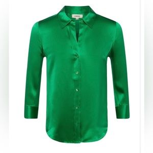 L’AGENCE Silk Green Button Down 3/4 Sleeve Dani Blouse Size Large